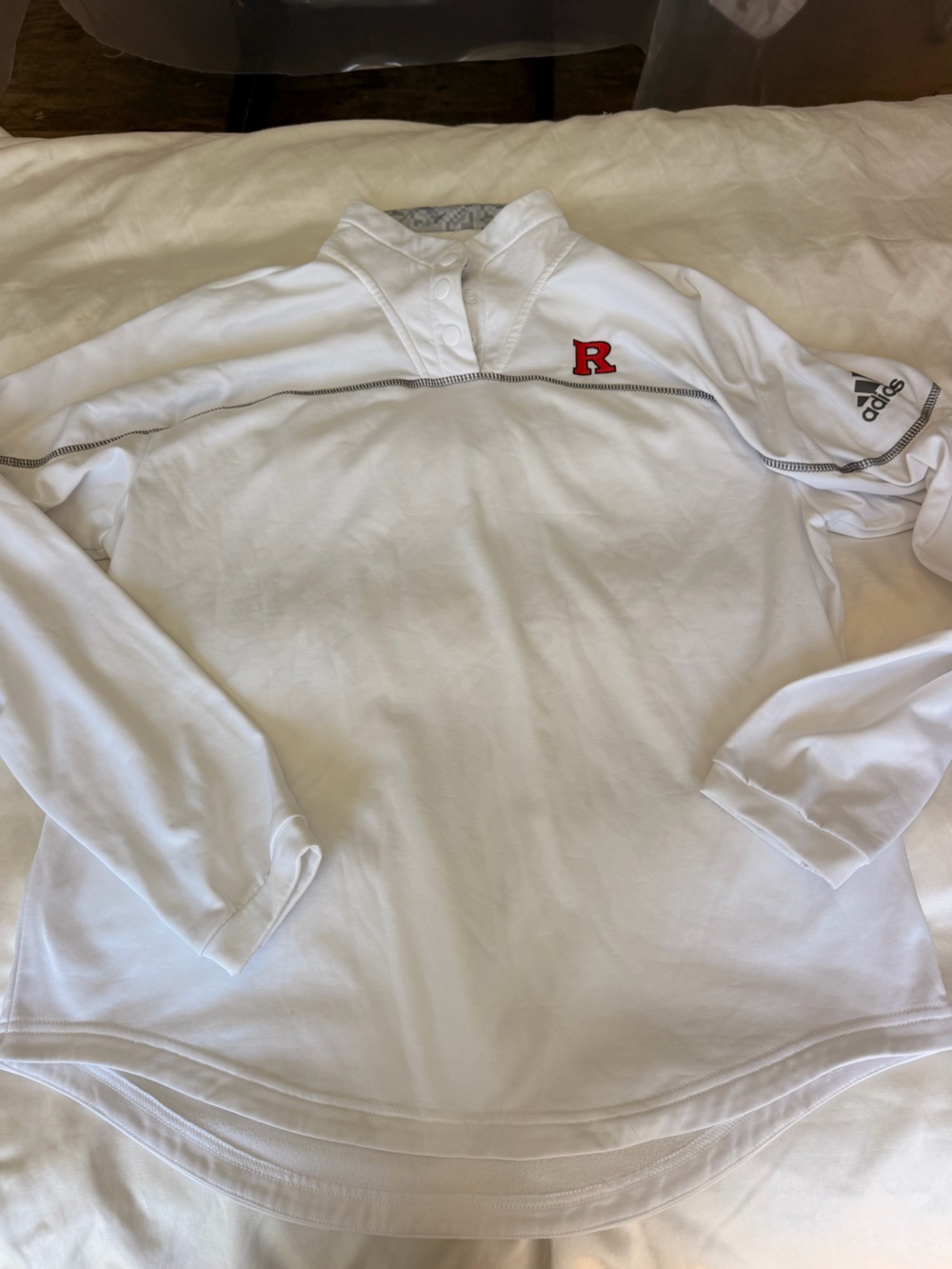 adidas White Long Sleeve Shirt with Red 'R' Accent size M